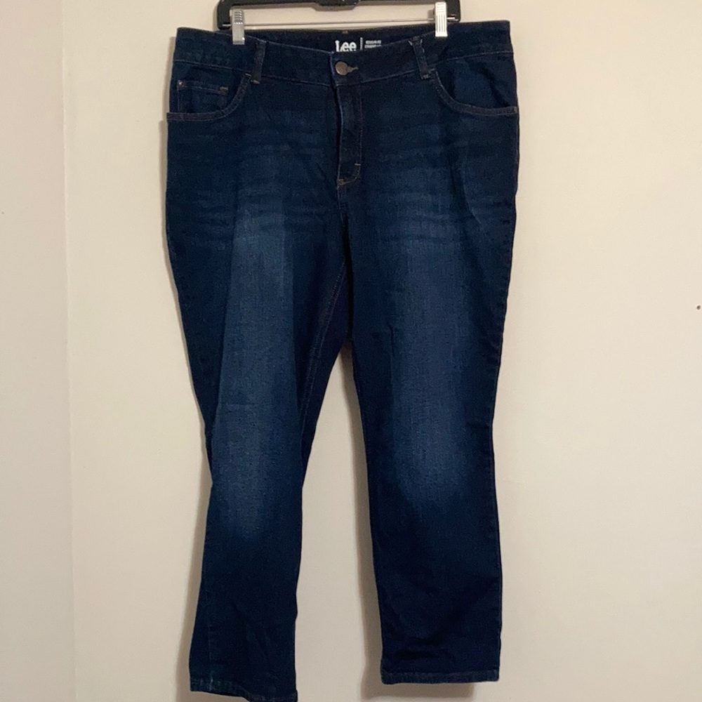 Lee Regular Fit Straight Leg Mid Rise Size 18W P Dark Blue Jeans